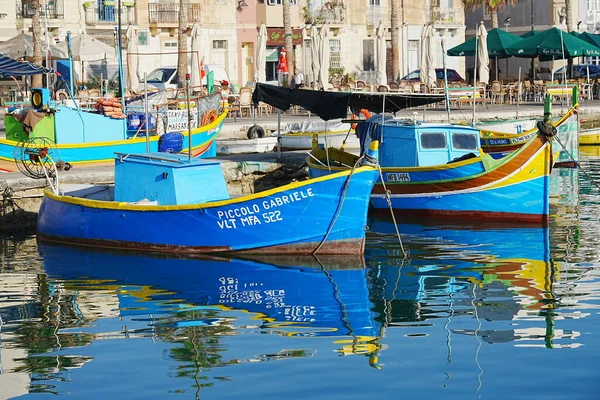 Traditional Colorful Boats Marsaxlokk Village Malta — Foto Stock