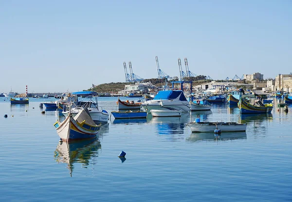 Port European Marsaxlokk Town Malta Clear Blue Sky 2022 Warm — Fotografia de Stock