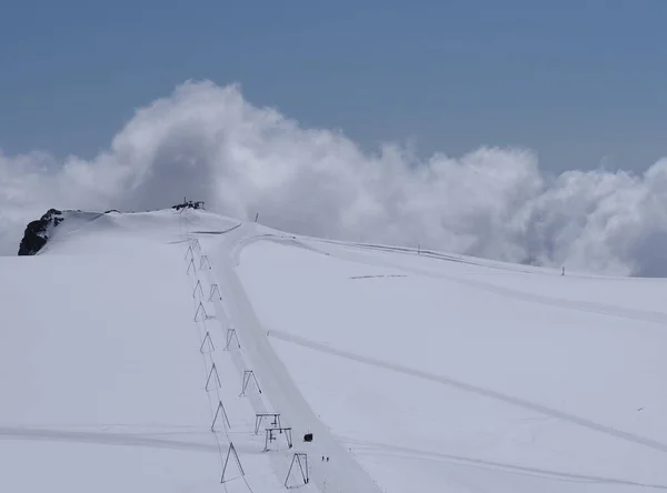 Clouds Ski Lift Breithorn Monte Rosa Canton Valais Switzerland Clear — 图库照片