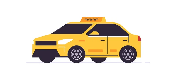Voiture jaune du service de commande de taxi en ligne. Vue arrière de la voiture jaune. Service de taxi urbain. Vérificateurs sur le toit. Illustration vectorielle isolée sur fond. — Image vectorielle