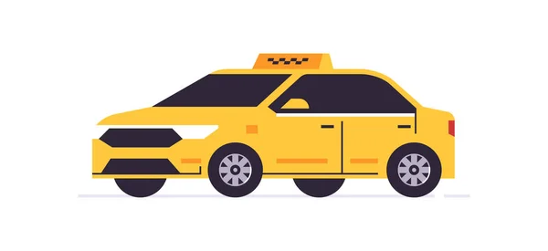 Carro amarelo de táxi on-line encomendar serviço. Vista traseira do carro amarelo. Serviço de táxi urbano. Damas no telhado. Ilustração vetorial isolada em fundo. — Vetor de Stock