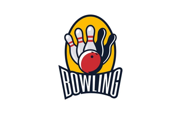 Logo de bowling, emblème. Emblème coloré de boule de bowling et de quilles sur le fond du bouclier. Club de sport, modèle de logo d'équipe. Insigne, icône, balle, sphère, épingle. Illustration vectorielle isolée — Image vectorielle