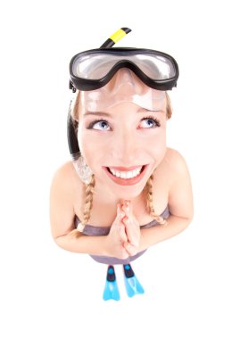 aptal snorkeler kız sisleme maskesi