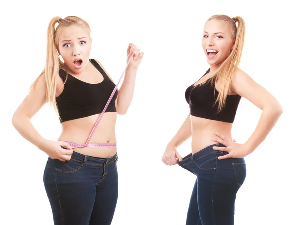 Girl Before and after a diet 스톡 사진