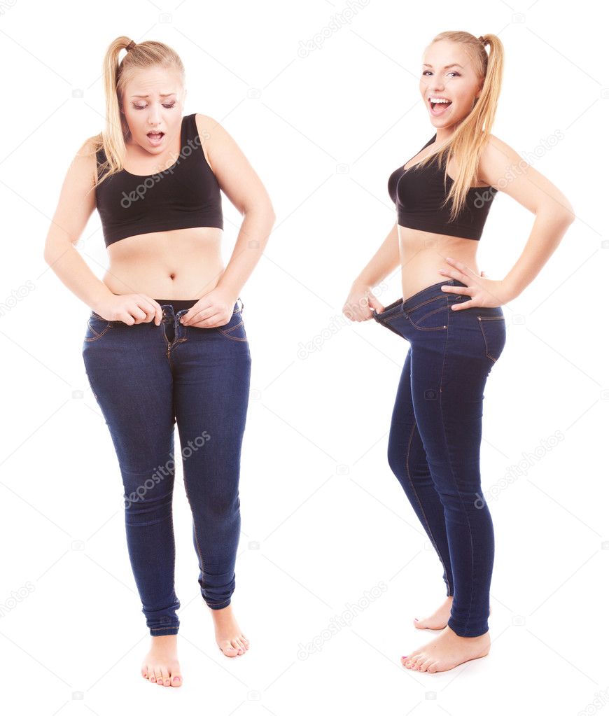 Before and after a diet, girl surprised