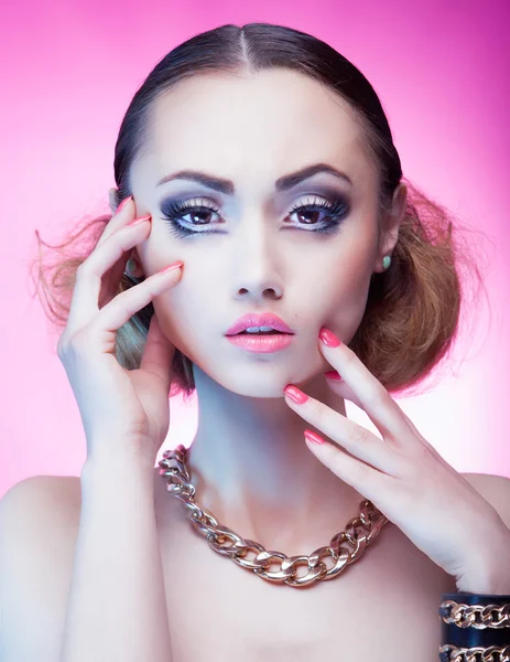 Woman with professional party make up false eyelashes — Stock Photo, Image