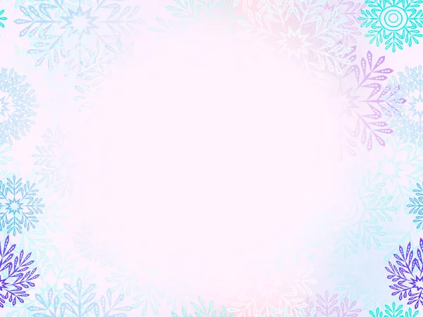 Frame Multi Colored Snowflakes Fog White Background — Stock Photo, Image