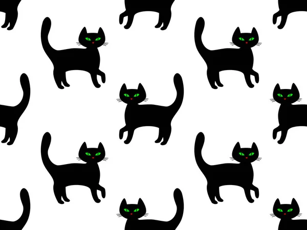 Patrón Sin Costuras Con Gatos Negros Sobre Fondo Blanco —  Fotos de Stock