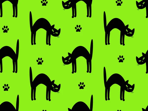Бесшовный Рисунок Черными Кошками Зеленом Фоне — стоковое фото