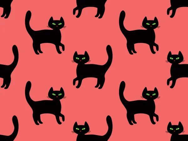 粉红背景的黑猫无缝图案 — 图库照片