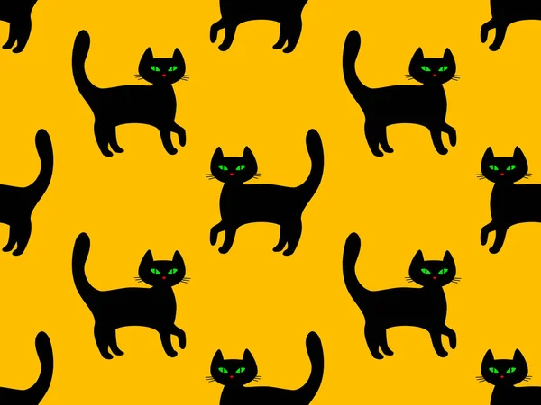 黄底黑猫无缝图案 — 图库照片