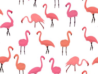 Beyaz arka planda pembe flamingolu kusursuz desen.