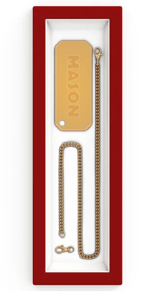 Badge doré "maçon libre" avec une chaîne en or dans l'ensemble — Photo
