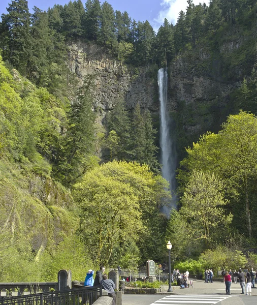 Multnomah Falls Sunday visitors and leisure Oregon. — Stock Photo, Image