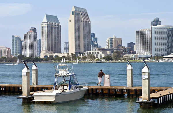 San Diego skyline and a small marina. — Stock Photo, Image