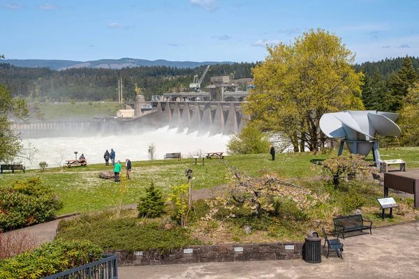 Плотина Бонневиль Выпускает Воду Ворот Плотины Штата Орегон — стоковое фото