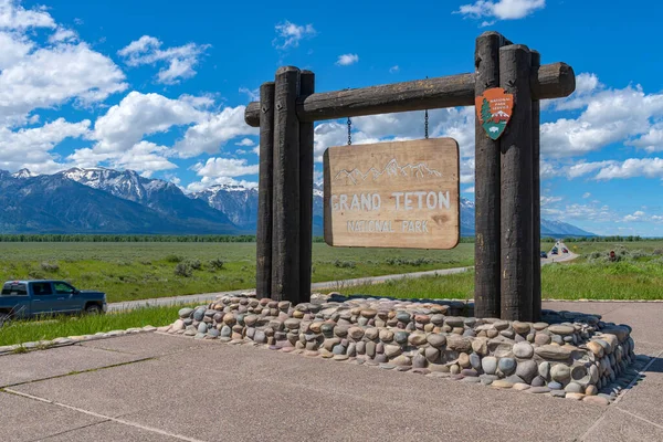 Teton National Park Schild Eingang Begrüßt Besucher State — Stockfoto