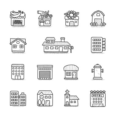 el çekilmiş Icon set bina