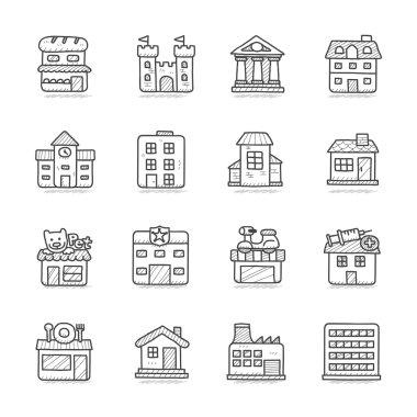 el çekilmiş Icon set bina