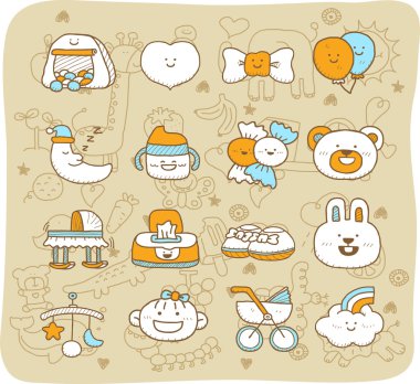 elle çizilmiş doodle bebek Icon set