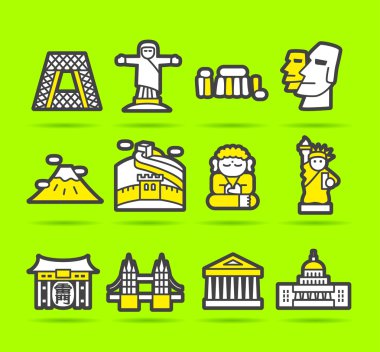 ünlü uluslararası tarihsel dönüm noktası anıtlar Icon set