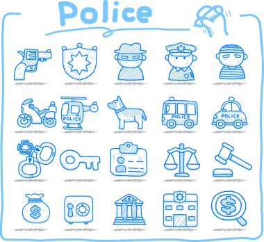 elle çizilmiş polis, güvenlik Icon set