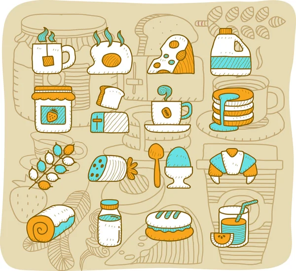 Desayuno, set de iconos de comida — Vector de stock