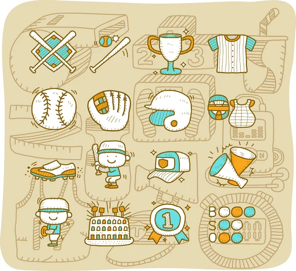 Ensemble d'icônes de baseball, sport — Image vectorielle