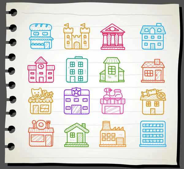 Ręcznie rysowane domów, budynków, sklep, podróży ikony, — Wektor stockowy