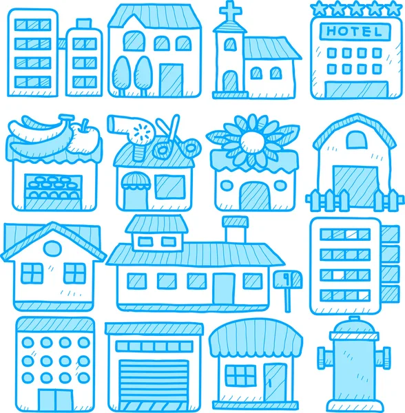 European houses, buildings,store ,travel icons, — Stock Vector