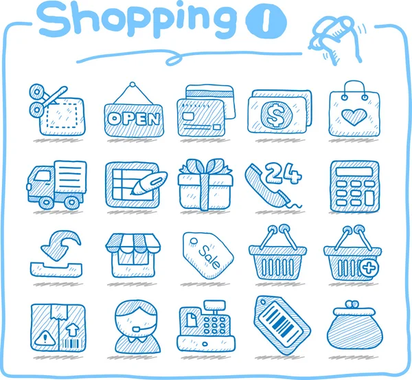 elle çizilmiş alışveriş, iş Icon set