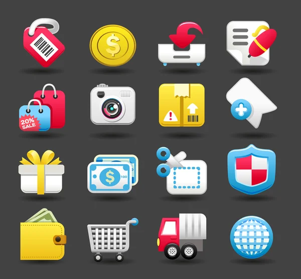 Einkaufen, Geschäft, Reise-Icon-Set — Stockvektor