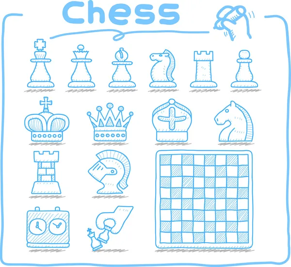 Conjunto de ícones de xadrez desenhado à mão — Vetor de Stock