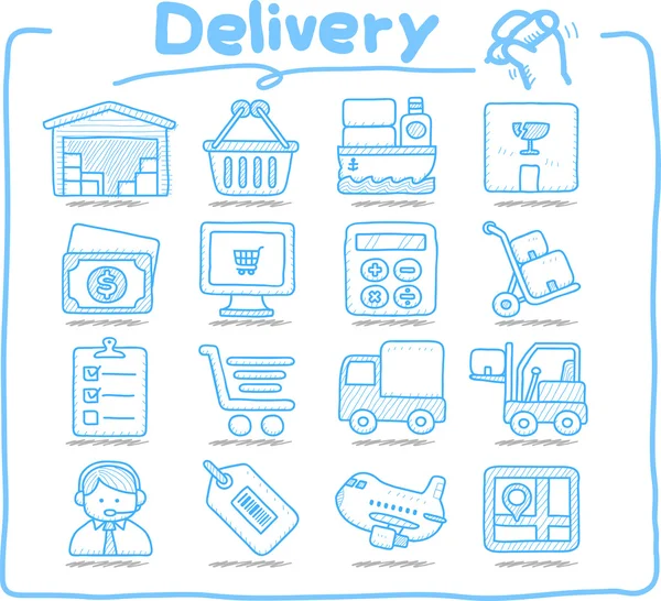 Hand drawn Delivery,Shopping icon set — Stock Vector