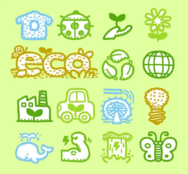 Grüne Umweltsymbole gesetzt — Stockvektor