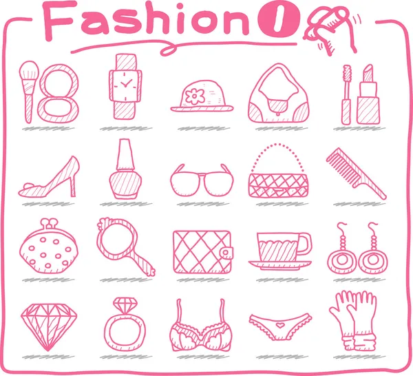 Hand drawn Beauty and fashion icons collection — Stock Vector