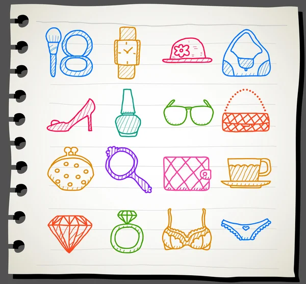 Moda, conjunto de iconos de accesorios de belleza — Vector de stock