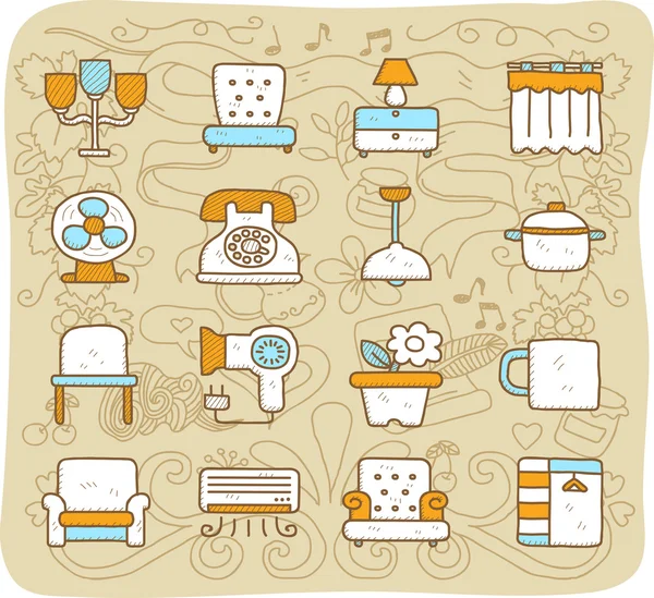 Muebles icono conjunto — Vector de stock