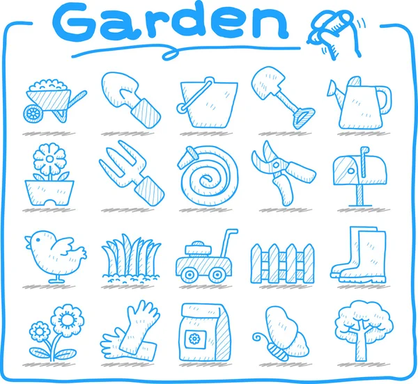 Hand getrokken tuin pictogrammenset — Stockvector