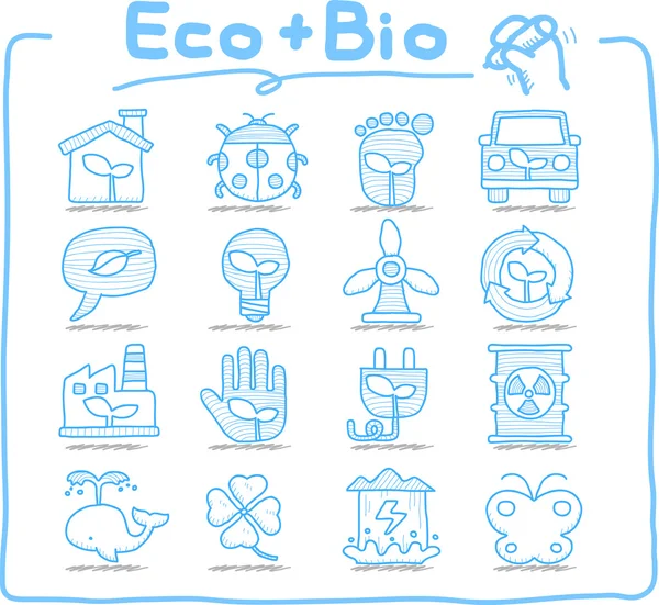 ECO dibujado a mano, conjunto de iconos BIO — Vector de stock