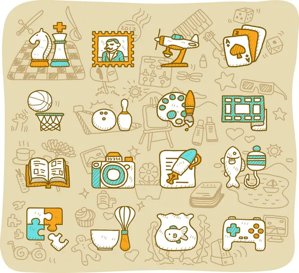 Aficion, Ocio y Iconos de vacaciones — Vector de stock