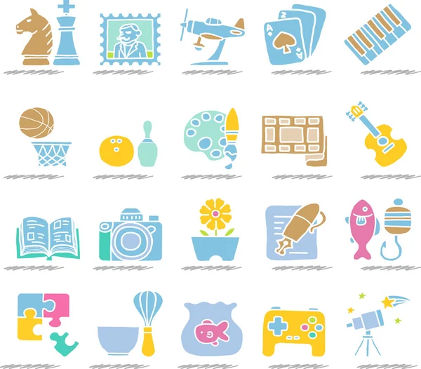 Aficion, Ocio y Iconos de vacaciones — Vector de stock