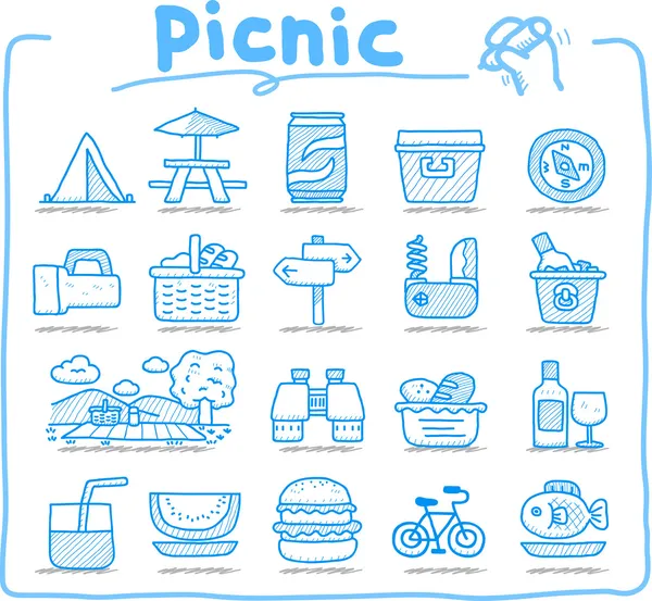 Web ikoner, picknick & camping ikoner, resor & holiday ikoner — Stock vektor