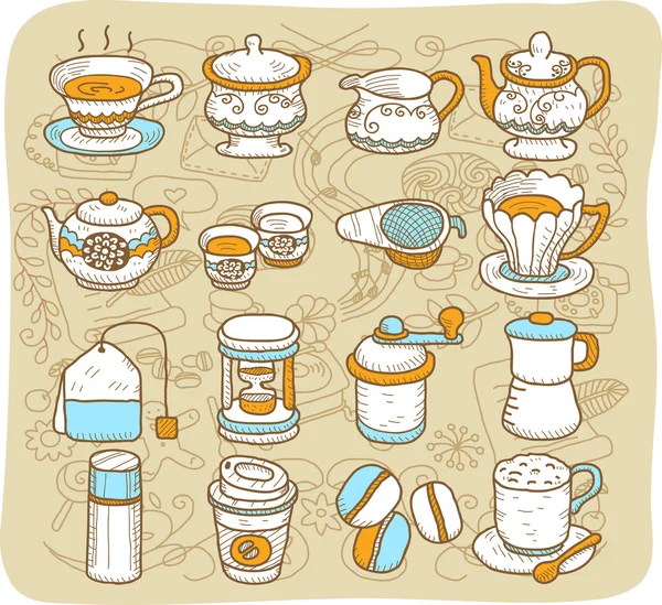 Hora del té, café, merienda, t ea conjunto de iconos — Archivo Imágenes Vectoriales