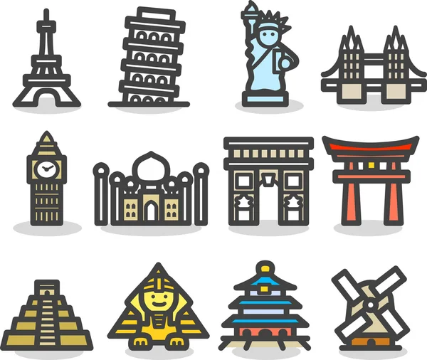 Viajes, monumentos, tr ip, conjunto de iconos de viajes de negocios — Archivo Imágenes Vectoriales