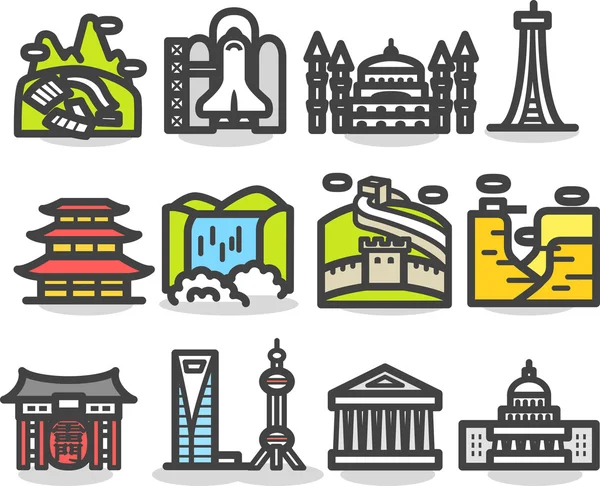 Viajes, monumentos, tr ip, conjunto de iconos de viajes de negocios — Vector de stock