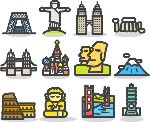Viaggi, punti di riferimento, tr ip, set di icone per viaggi d'affari — Vettoriale Stock