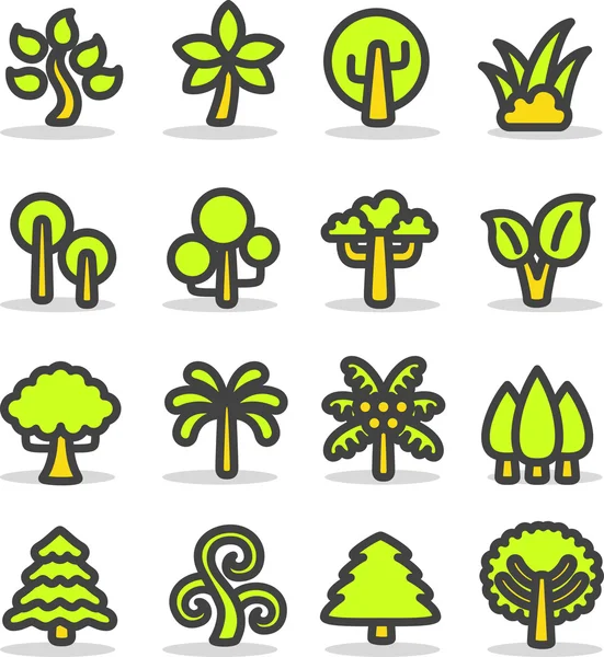 Plantas, hojas, árboles icono conjunto . — Vector de stock