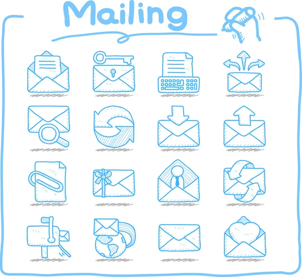 Mailing desenhado à mão, conjunto de ícones de comunicação — Vetor de Stock