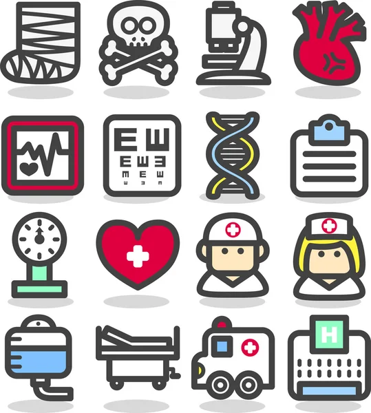 Médico, Emergência, conjunto de ícones de cuidados de saúde — Vetor de Stock
